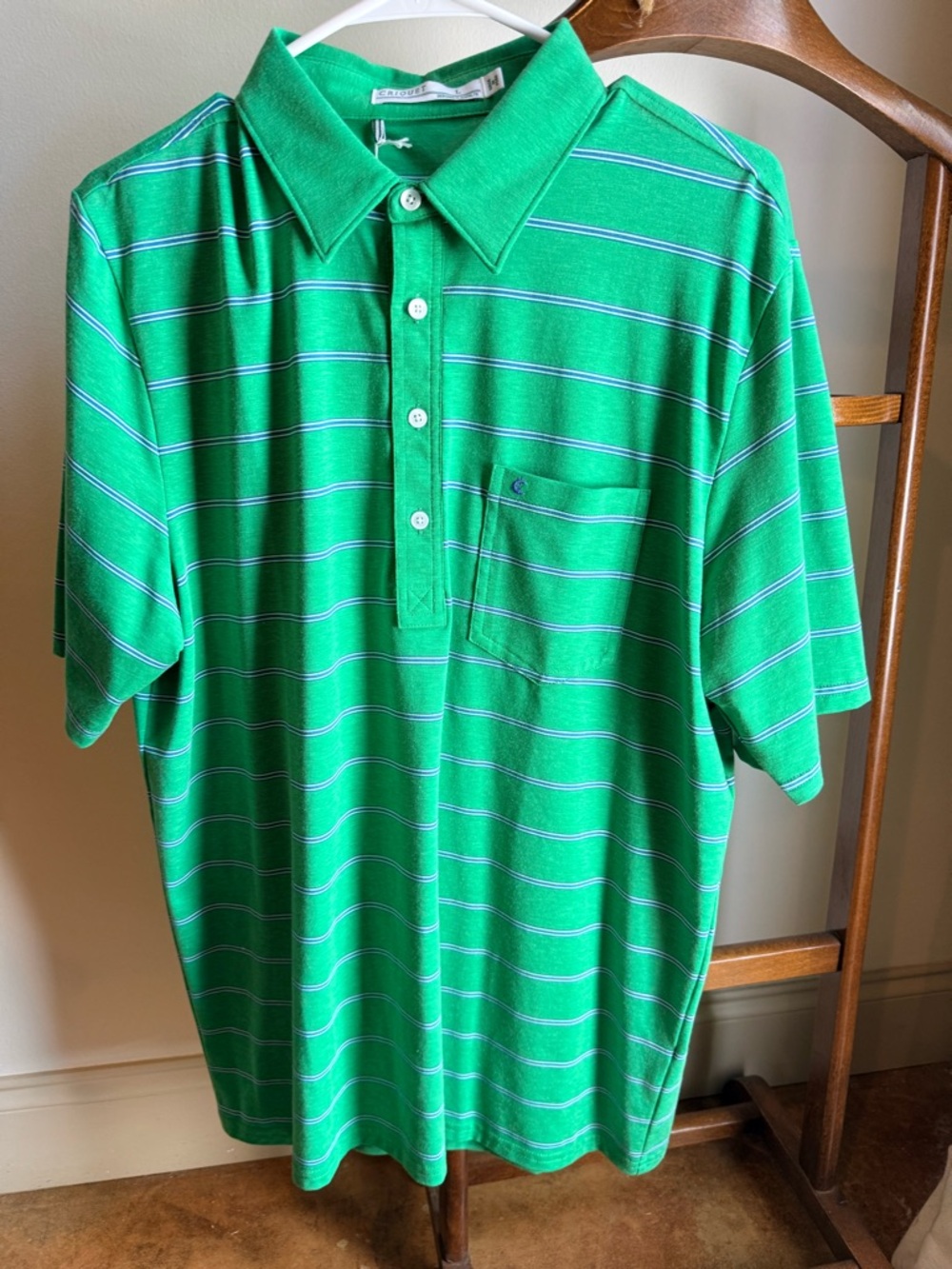 Criquet Green Striped Polo with Chest Pocket
